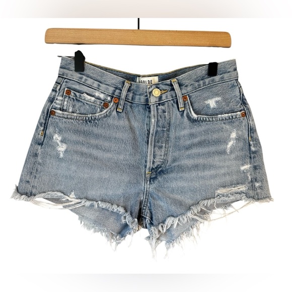 Agolde Women’s Parker Distressed High Rise Y2K Button Fly Jean Shorts Sz 25 - Picture 1 of 8